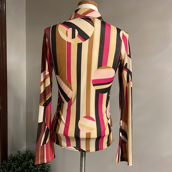 MORGAN DE TOI MYRIANA  geometrical sequin stripe button down shirt semi sheer XS - Picture 6 of 13